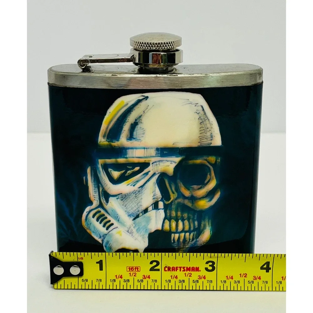 Top Shelf Flasks Stormtrooper Skull Stainless Steel 6oz Hip Flask Teal Silver
